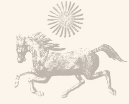 Running horse silhouette with a sunburst design in the background, showcasing a blend of motion and artistic elements.